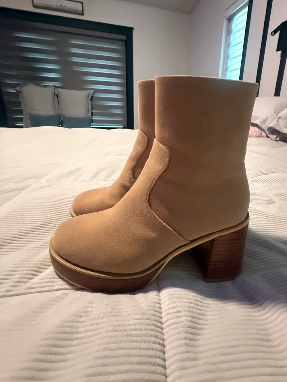 Platform Ankle Boots in Light Tan Suede